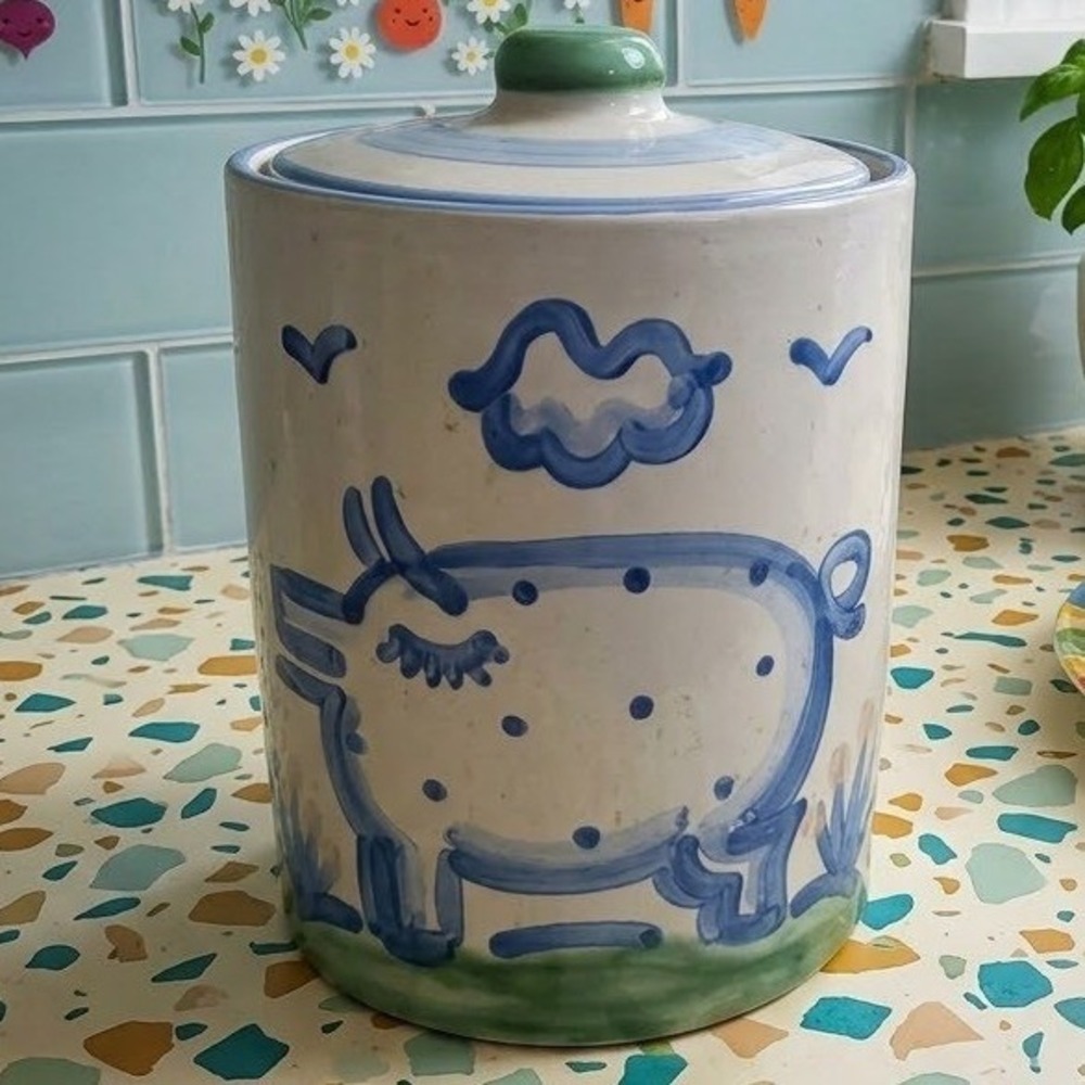 MA Hadley Vintage Stoneware Canister Country Pig Hand Painted Cottagecore